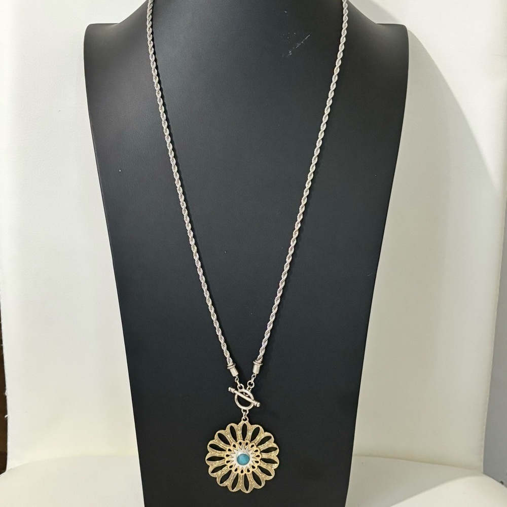 Sara Blaine for Willow House sterling toggle medallion long necklace